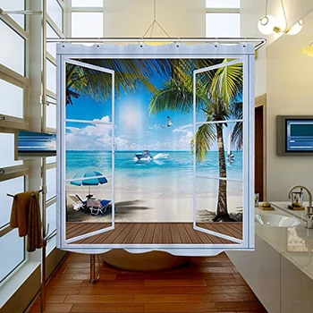 

Polyester Scenery Vivid Furnily Curtain 3D Sandy Beach Waterproof Shower Bathroom Curtain 180 x 180 cm(71x71inches)