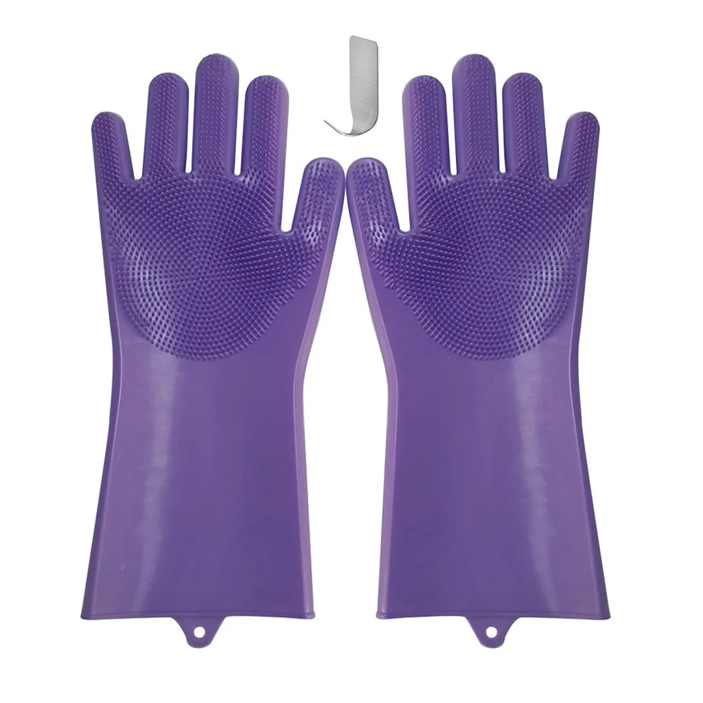 Magic Reusable Silicone Washing Bowl Cleaning Brush Gloves Heat Resistant+ Stainless steel nail free hook Kitchen Wash gloves
