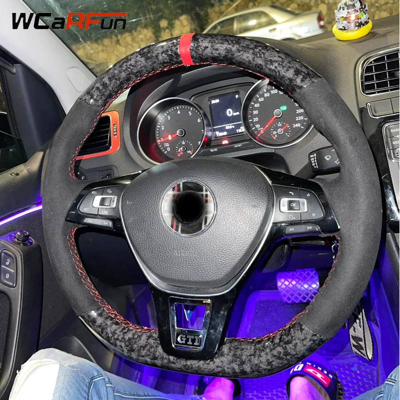 WCaRFun под заказ черная замша кованый Карбон чехол рулевого колеса автомобиля для