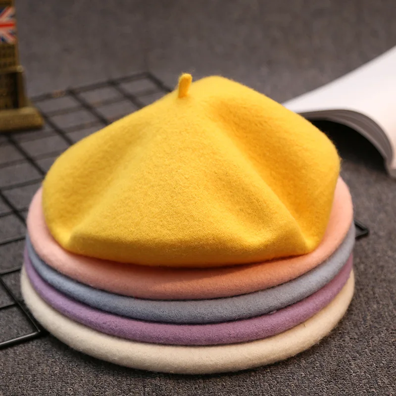 

Trend Solid Color Wool Beret Cap Female Autumn Wnter England Fashion Cute Lady Warm Hat Literary Painter Hat Decoration