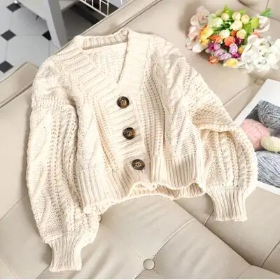 beige Женские осенне-зимние новые модные однотонные пеньковые веревки кардиган свитер женский свободный ленивый стиль вязаные свитера TB3153 - Цвет: beige