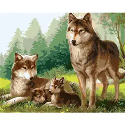 Wolf family Little wolf Animal DIY цифровая картина маслом цифры Современная Настенная живопись маслом праздничный подарок домашний декор большой размер