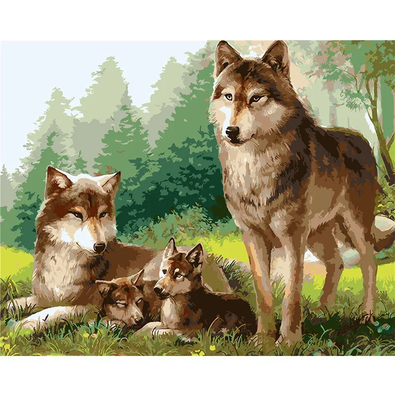 Wolf family Little wolf Animal DIY цифровая картина маслом цифры Современная Настенная живопись