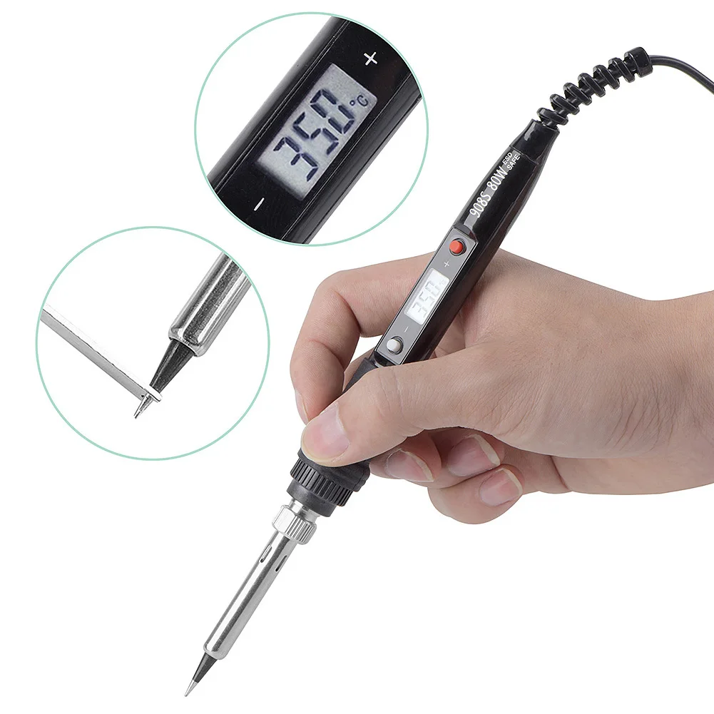 80W Pen Non Slip LCD Adjustable Temperature Welding Solder Hand Tool Digital Electric Soldering Iron Repair Portable 110V