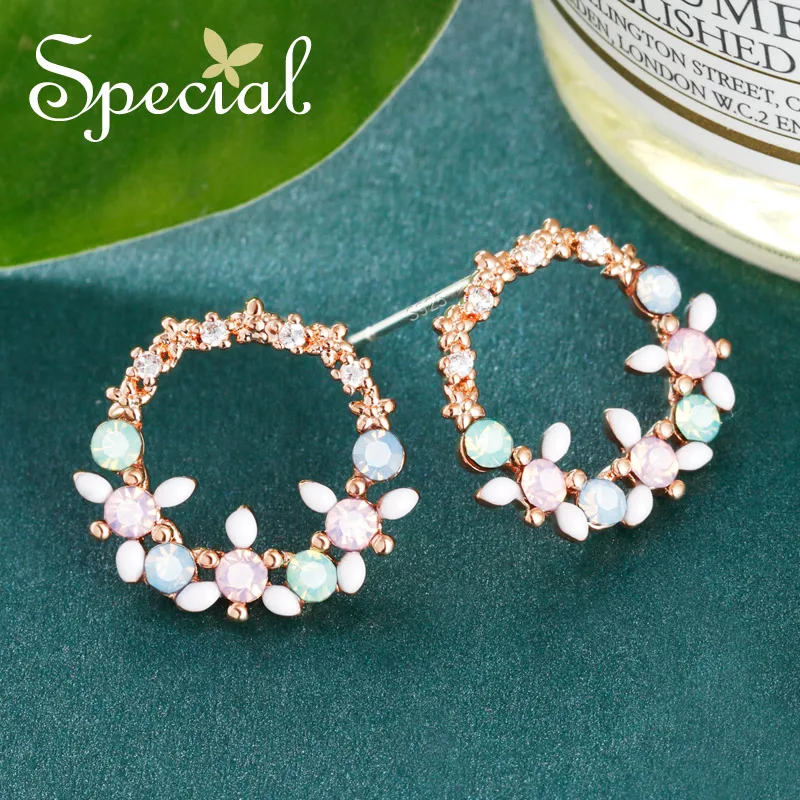 

Special Chic Flower Stud Earrings 925-Sterling-Silver Ear Pins Romantic Spring Earrings Jewelry Gifts for Women S2765E
