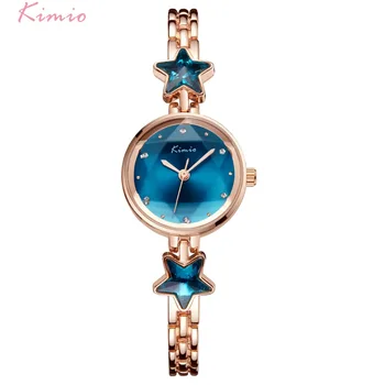 

KIMIO Brand Women Star Bracelet Watches Fashion Lady Rose Gold Plated Blue Multi-faceted Quartz Watch Hexagram Dress Wristwatch