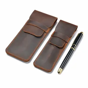 

Retro Style Handmade Genuine Leather Pen Bag Travel Pencil Case Organizer Pouch Glasses Case Stationery for Students