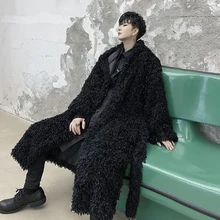 Темные осенние и зимние модные волосы ткани свободные длинные стиль расстегивается плащ куртка с капюшоном выше колена