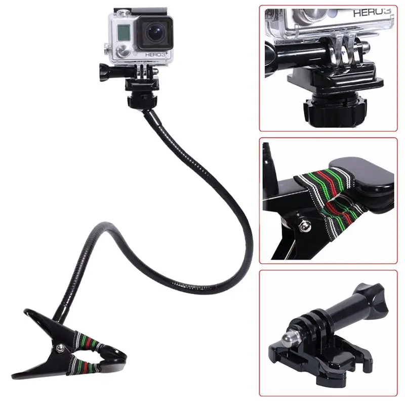 Длинная регулируемая шея+ Челюсти Гибкий зажим Крепление для Gopro Hero 2 3 3+ 4 аксессуары