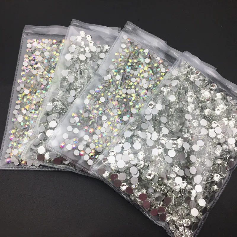 SS3-SS40 Glass crystal AAAAA round rhinestone crystal AB clear Non Hotfix flatback Rhinestones for Nails 3D nail art gems