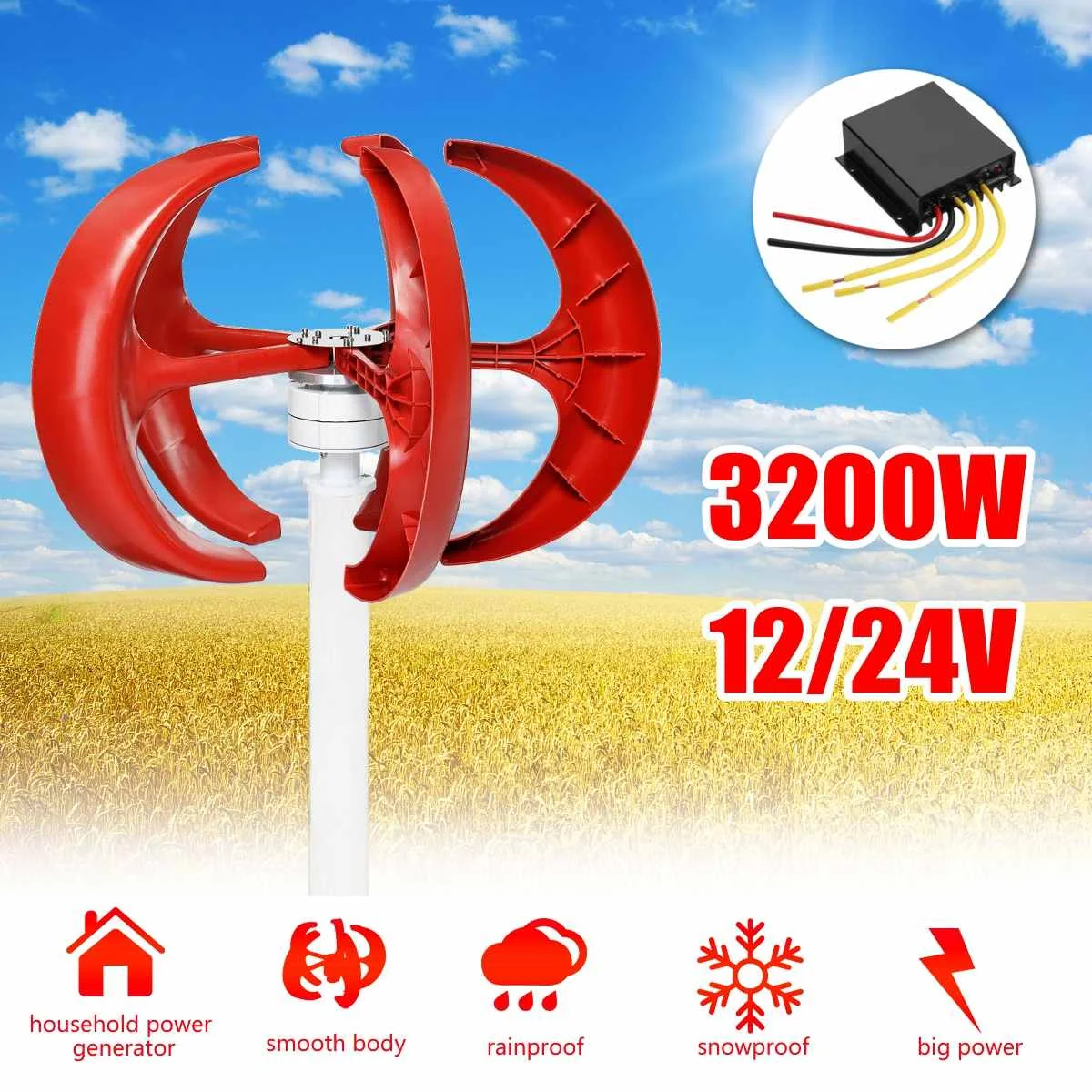 

3200W AC 12/24V Wind T urbine Generator Lantern 5 Blades Household Power Generator+Controller For Residential,solar streetlight