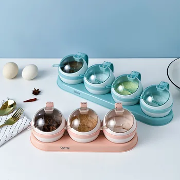 

Spherical Seasoning Boxs Condiment Dispenser Visible Spice Jars set with Spoon Sugar Salt Bottle Kitchen Spice Jar Rack Set