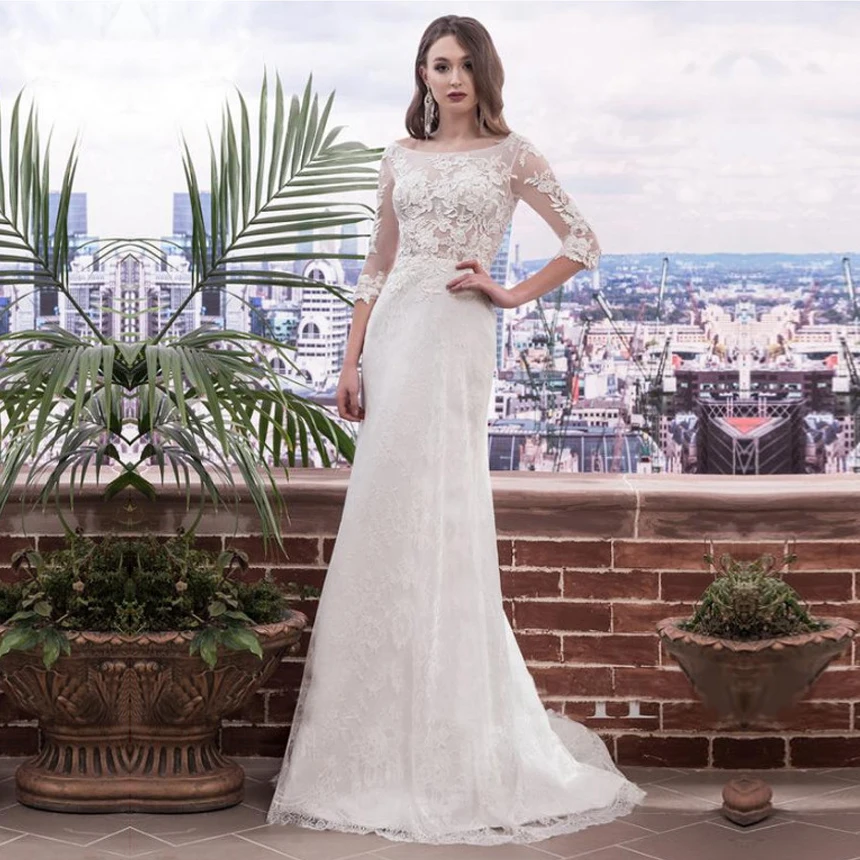 Свадебное платье с рукавами 2019 Vestido de noiva винтажные Кружевные Аппликации Свадебные платья индивидуального пошива длина до пола
