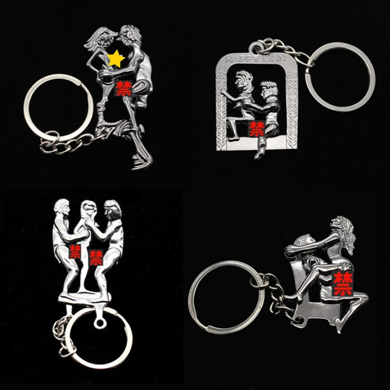 

New Moving Lovers' Keychain Simulation Activity HAPPY MAN Charm Metal Couple Key Chain Good party Gift Key Ring K3146