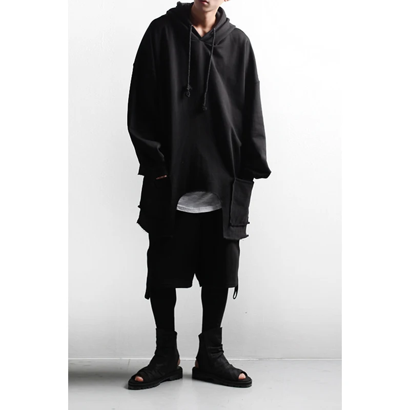 Men's hoodie Spring and Autumn style medium long loose hip hop hoodie sweatshirt male personality casual coat
