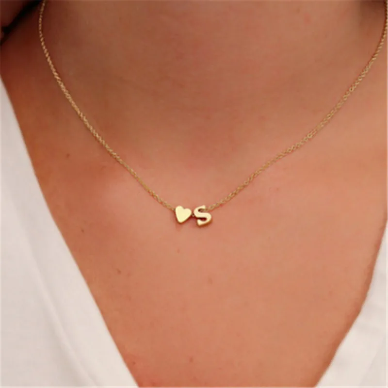 Fashion Tiny Dainty Heart Initial Necklace Letter Necklace Name Jewelry for women Collier girlfriend gift