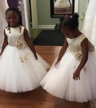 

New Holy First Communion Gowns with Handmade Flower Big Bow Back Ankle Length Flower Girl Dress For Wedding Custom Made Vestidos