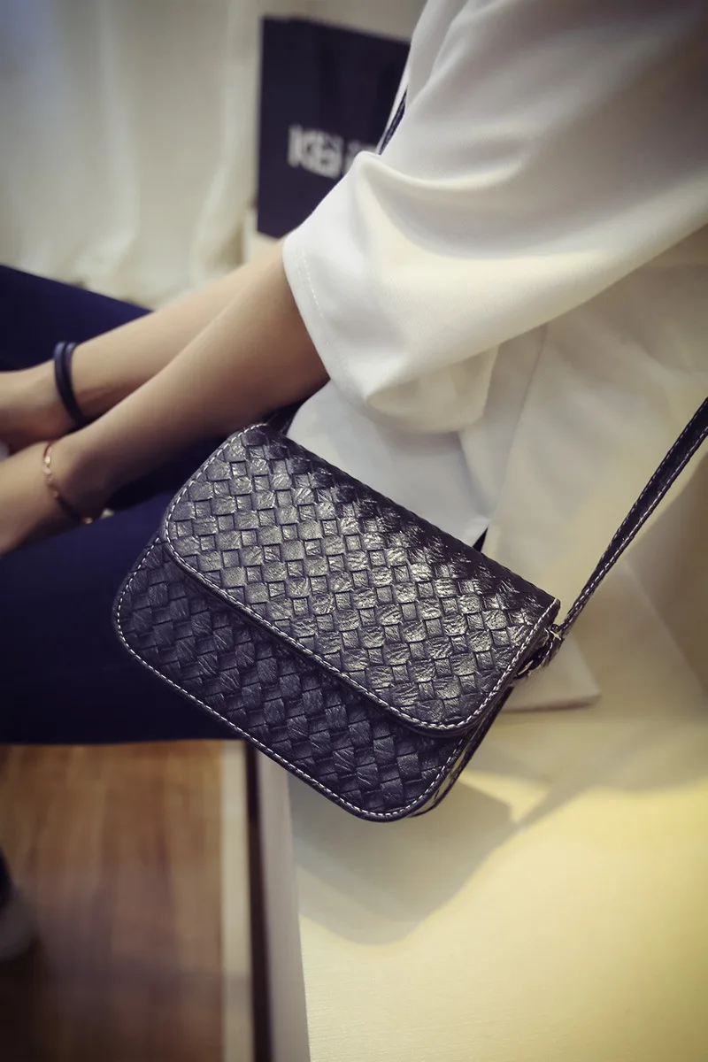 

Korean-style 2016 Summer Simple Mini Small Bag Weave Crossbody Bag Mobile Phone Square Sling Bag Shoulder Bag Women's Small