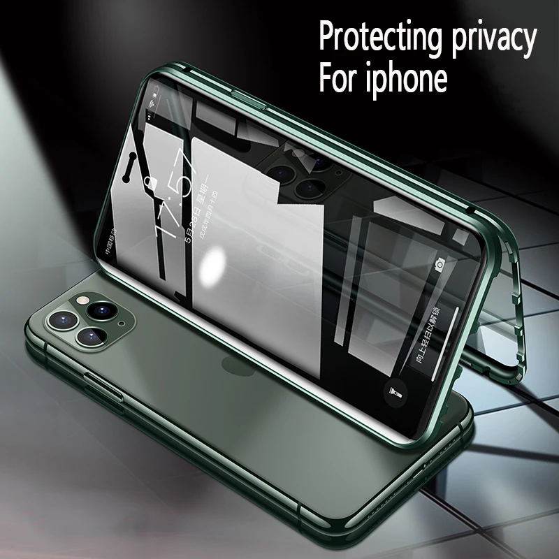 Front and back magnetic double tempered glass privacy metal phone case Antispy Cover For Iphone11 Pro MAX XR XS X 8 7 SE 2020|Fitted Cases| - AliExpress