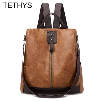

TETHYS Women High Quality Leather Backpack Multifunction Leatherett Backpack For Female Large Capacity Travel Backpack Mochila