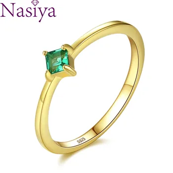 

100% S925 Sterling Silver Ring Emerald Green Zircon Gemstone Ring Jewelry Gold Plated Coloured Treasure Fashion Women's Ring