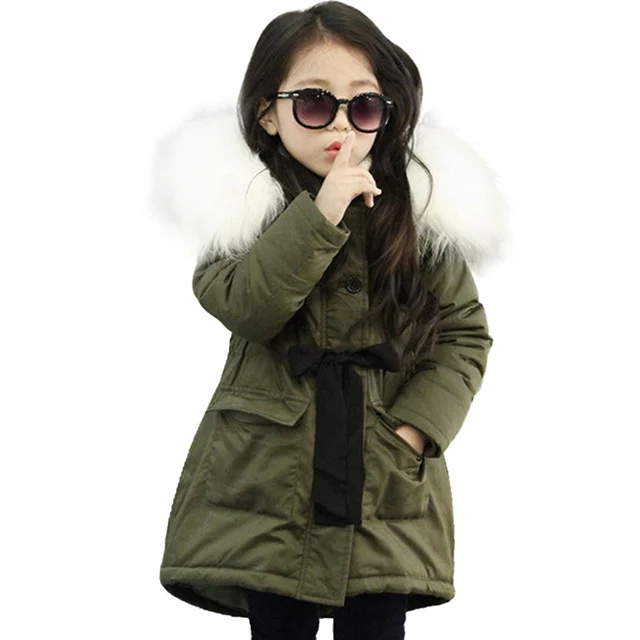Новая хлопковая куртка и верхняя одежда для девочек 3-9 лет, Детская куртка с хлопковой подкладкой, зимняя теплая одежда для девочек, пальто с мехом, детский спортивный костюм с капюшоном - Цвет: FC452-ArmyGreen