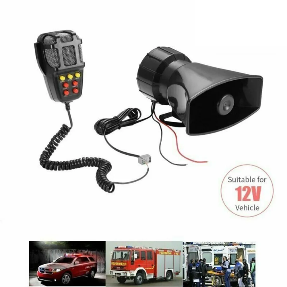 7 Tone Sound Car Police Siren Horn Megaphone with Mic PA Speaker System 12V 7 Tone Sound Car Police Siren Horn Megaphone with Mic PA Speaker System 12V