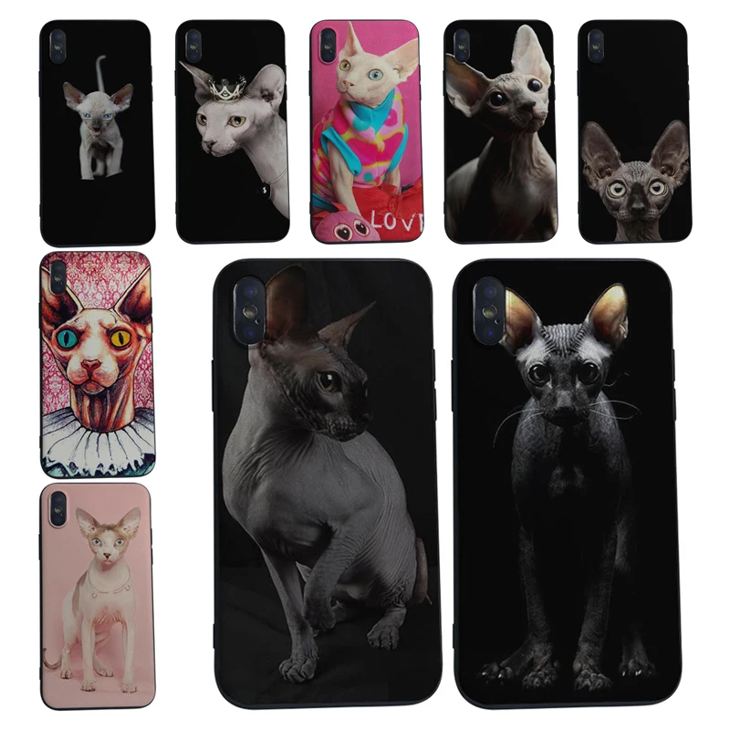 

Black sphynx cat Coque Shell Phone Case for iPhone 8 7 6 6S Plus X XS MAX 5C 5 5S SE XR 10 Cover