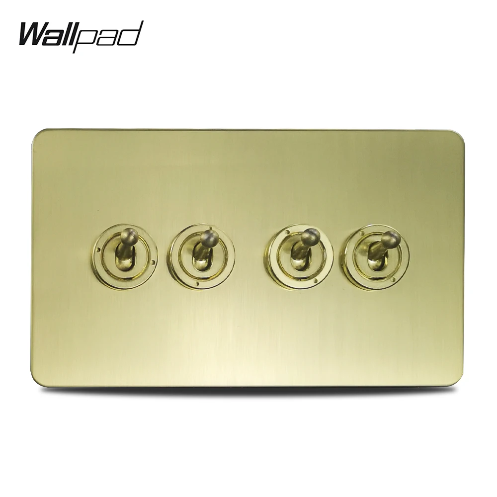 

Wallpad 4 Gang 2 Way Toggle Switch Electrical Light Switch Satin Brushed Brass Gold Color Stainless Steel Panel