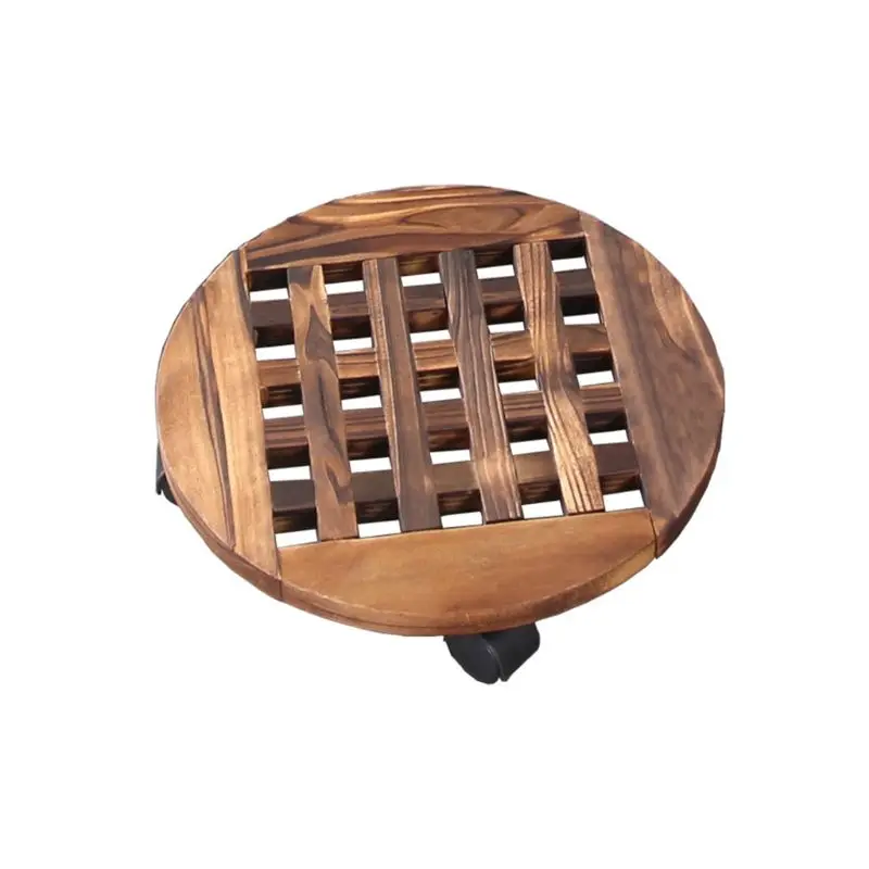 Flower Vase Pot Wooden Plant Caddy Stand with Rolling Wheel Moving Tray Roller