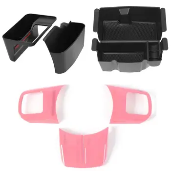 

Center Console Tray + Gear Shifter Console Side Storage Box with Car Steering Wheel Decoration Trim Kits