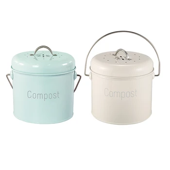 

2 Pcs Compost Bin 3L , Stainless Steel Kitchen Compost Bin - Kitchen Composter for Food Waste -Coal Filter