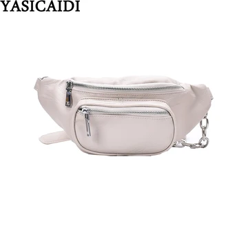 

YASICAIDI Solid Leather Waist Bag Fanny Pack For Women 2020 Zipper Purse Cell Phone Pocket Belt Bag Fashion Sport Crossbody Bags
