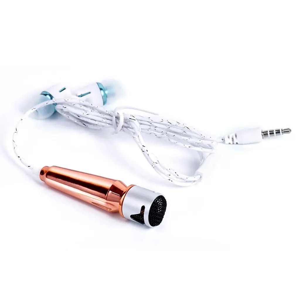 gold with earphone Микрофоны микрофон для телефона фильтр с наушником комплект рекордер смартфон караоке мини микрофон для телефона внешний - Цвет: gold with earphone
