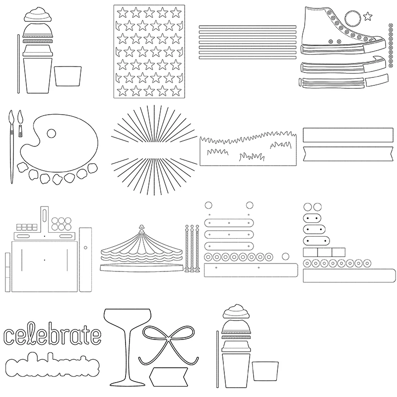 

Cutting Dies Mini Café All Day Tucked-in Turf Skinny Stripes Horizontal Carousel For DIY Scrapbooking Embossing Album Paper Card