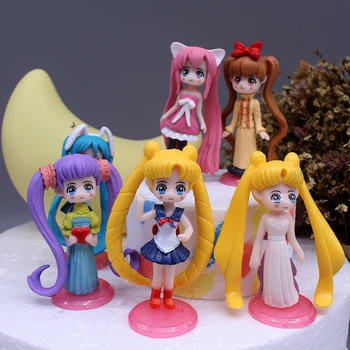 

6pcs Anime Super Sailor Moon Figure Toys Cake Decoration Birthday Party DIY Cake Top Flags Model Dolls Gifts Toys for Children