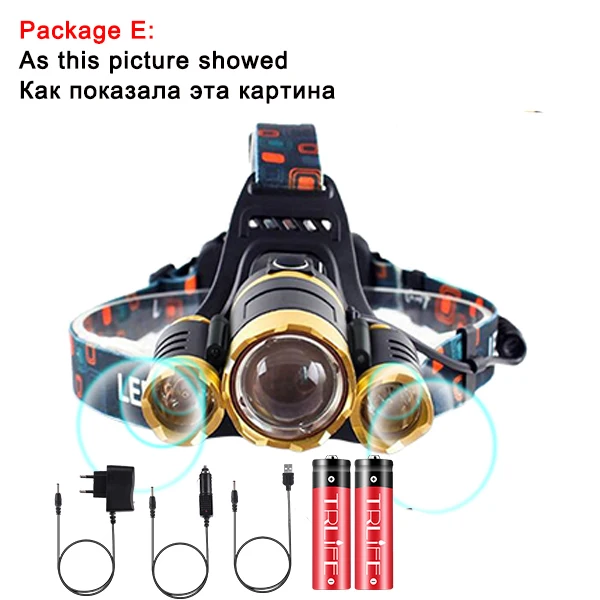 Package E Умный светодиодный налобный светильник с ИК-датчиком 5/3 T6, с увеличением, высокая мощность, перезаряжаемый фонарь для рыбалки, 18650, Головной фонарь, водонепроницаемый - Испускаемый цвет: Package E