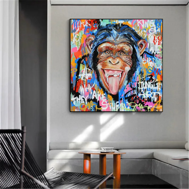

Abstract Funny Monkey Street Art Posters And Prints Animals Graffiti Art Canvas Paintings On the Wall Art Pictures Home Decor