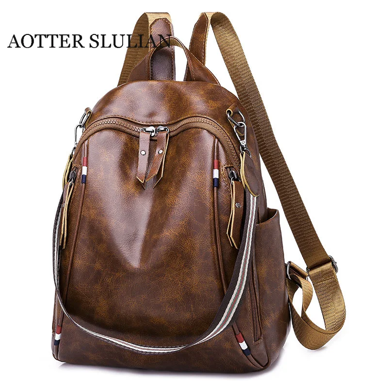 

AOTTER SLULIAN Newest Soft PU Backpack for Women Teens Popular Pure Color Korean-style Trendy Female Bags for Shool Girls Ladies