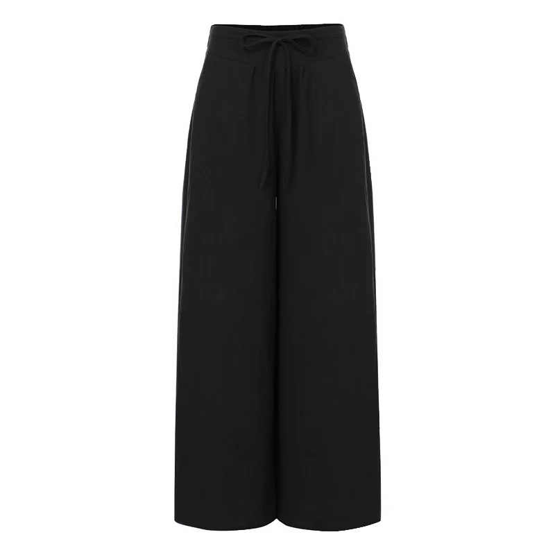 Cellumia, модные повседневные однотонные широкие брюки, женские свободные льняные брюки палаццо с высокой талией в стиле ретро, офисные женские брюки, Pantalon - Цвет: Черный