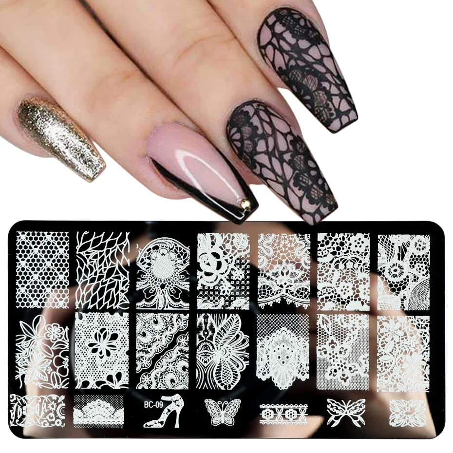KADS Nagelstempel-Set Mit 3 Schablonen & Silikon-Stamper – DIY Nageldesign (Schmetterling & Blume)