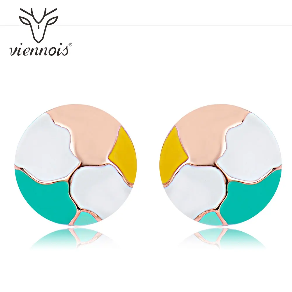 Viennois Korean Style Sweet Cute Enamel Stud Earrings For Women Multicolor Round Geometric Statement Fashion Jewelry | Украшения и