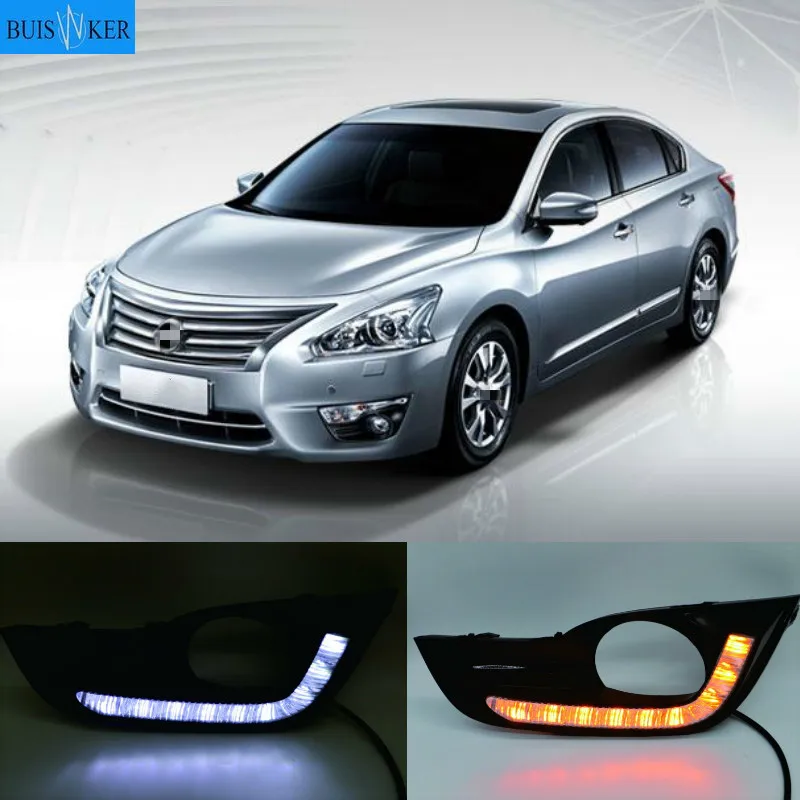 

Автомобильные светодиодсветодиодный дневные ходовые огни для Nissan Altima Teana 2013, 2014, 2015, дневные ходовые огни, передний бампер, указатели поворота, дневные ходовые огни, 2 шт.