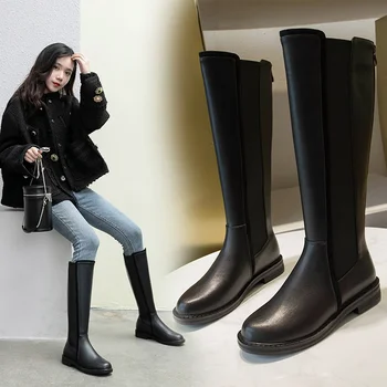 

2020 New Knee High Boots Women Genuine Leather Party Night Club Chelsea Shoes Woman Boots Autumn Winter Warm High Boots