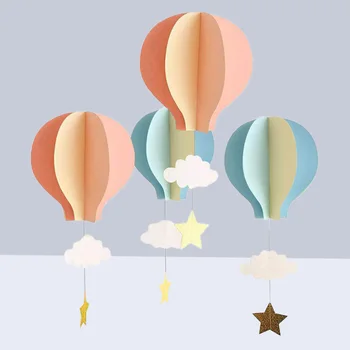 

4pcs Kindergarten Window Hanging 3D Paper Hot Air Balloon Cloud Ornaments for Wedding Baby Shower Birthday Party Decorations