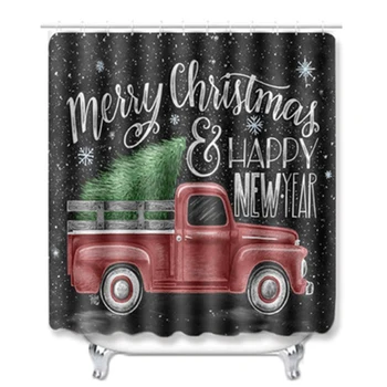 

4pcs/Set Shower Curtain Christmas Farmhouse Truck Pine Bathroom Waterproof