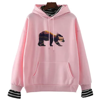 

Landscape Bear Winter&spring Style Adult Hoodie Women Print Hoodie Novelty Casual Long Sleeved Graphic Tops