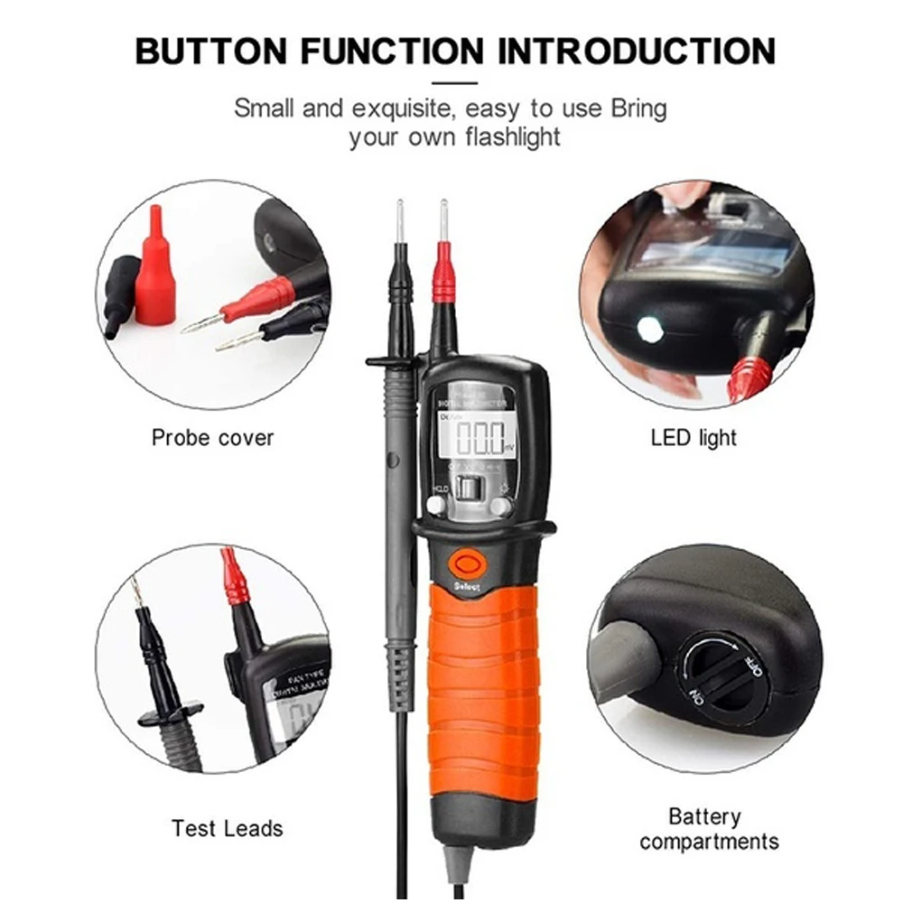 Medidor de Tensão Testador de Continuidade Bt-38b tipo de Caneta Btmeter Handheld Multímetro Digital Retroiluminação Display Lcd dc – ac Voltímetro