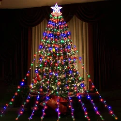 8 Modes 317 LED Waterfall Christmas Tree Fairy Lights with Star Topper String Lights Christmas Decoration Party Holiday Lighting