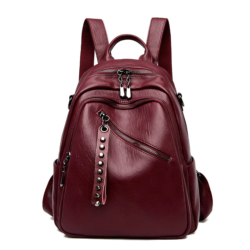 Женские рюкзаки из мягкой кожи винтажные женские сумки на плечо Sac a Dos дорожный женский рюкзак Mochilas школьные рюкзаки для девочек элегантный дизайн - Цвет: Wine red